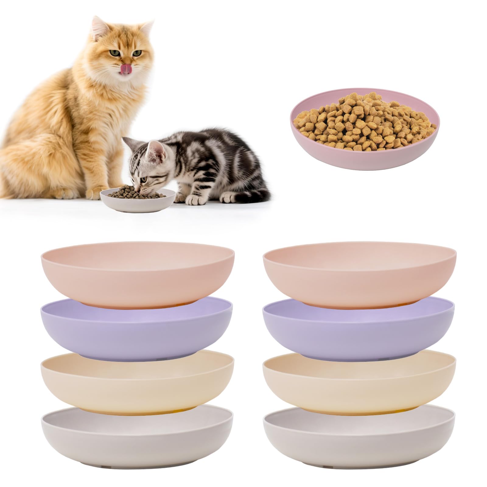 HSIGIO 8 Pack Cat Bowls Whisker Friendly, Cats Food and Water Bowl, Durable Wide Wheat Straw Pet Feeding Dishes Plate for Indoor Outdoor Cats, Light Morandi Color Palette