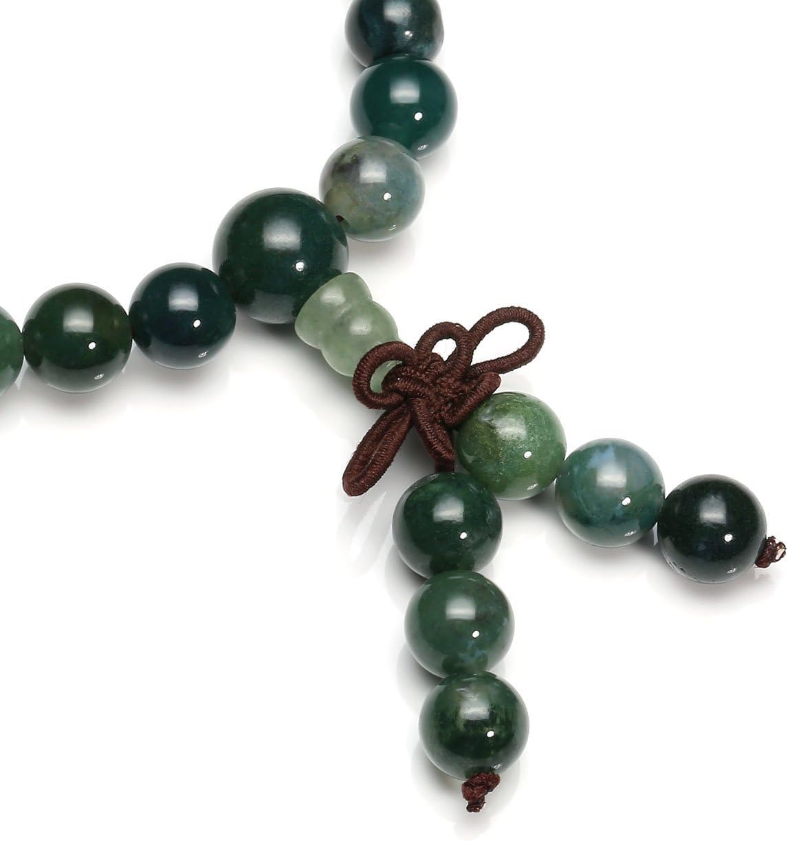 Jovivi 108 Mala Beads Bracelet 6mm 8mm Natural Indian Agate/Green Moss Agate Gemstone Healing Crystal Stone Beaded Bracelet Hand Knotted Prayer Mala Beads Necklace for Yoga Meditation Balance - Image 4