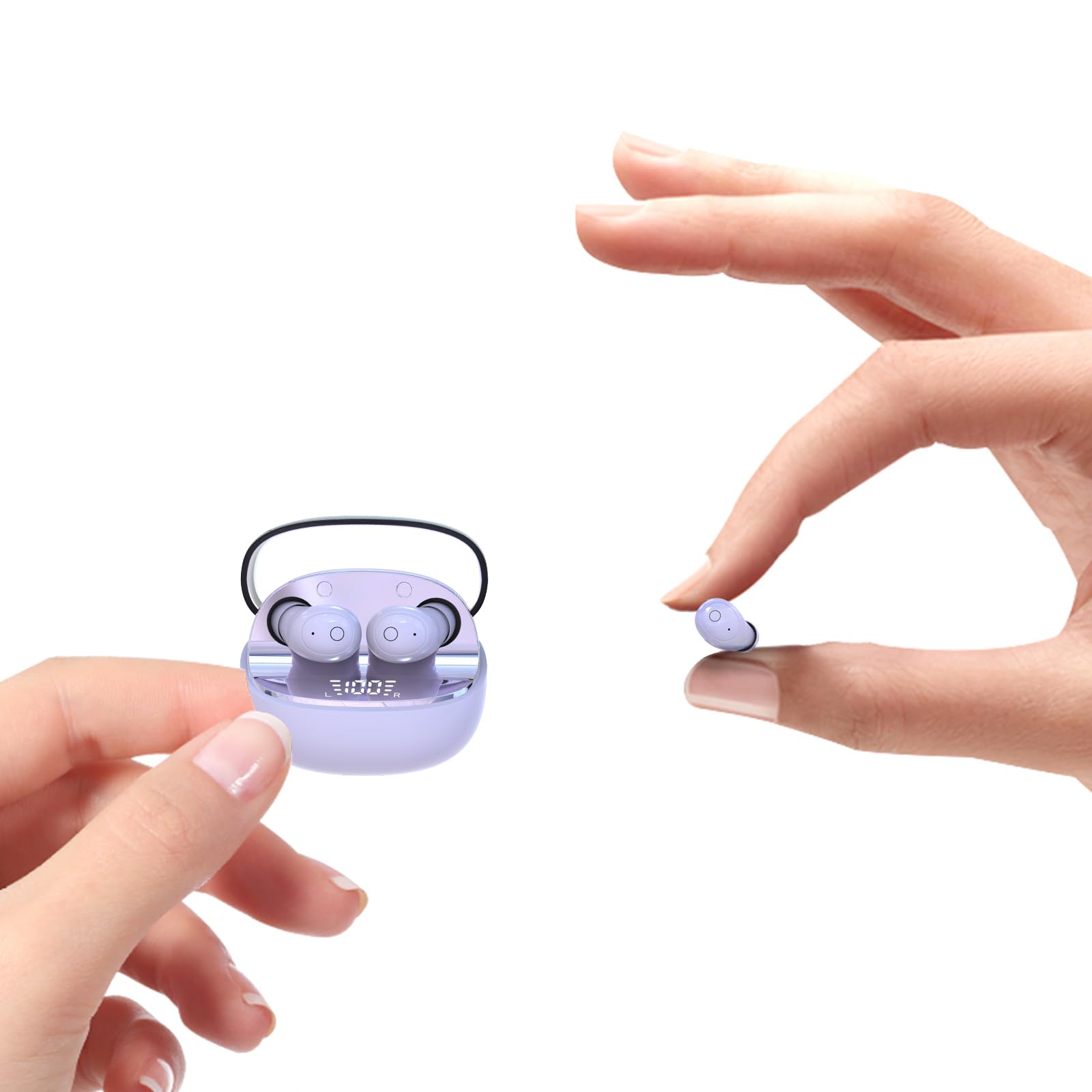 Xmenha T10 Mini Invisible Wireless Bluetooth Earbuds for Small Ears, Purple, 5.4 Version, 24Hrs Battery Life, IPX5 Waterproof, Comfortable for