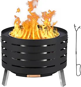 26" Smokeless Fire Pit with Removable Ash Pan, Wood Burning Firepit Table with Fire Poker,Smokeless Outdoor Fireplace with Carrying Bag, Outdoor Fire Pits for BBQ, Table, Bonfire, Camping