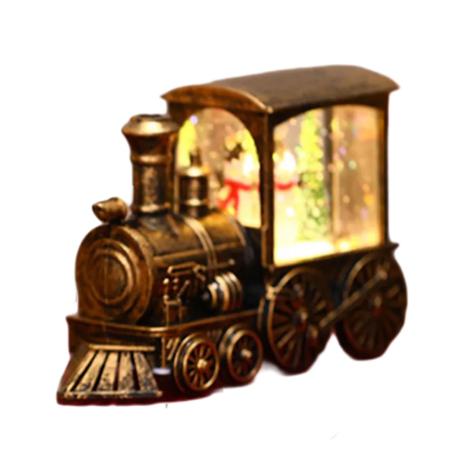 Tsophreniq Illuminated Train for Christmas Celebration Holiday Lighted Miniature Train Home Ornament with Santa Water Nightlight Eye Catching Christmas Accessory