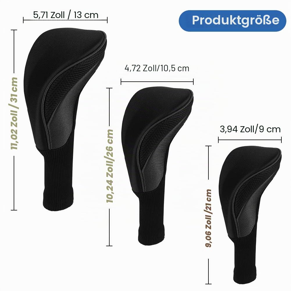 Number-one Golfschlägerhauben für Fairwayhölzer, Driver-Hybrids, 3-teiliges Set mit langem Hals, Netz-Golfschlägerhauben mit austauschbaren Nummern 3, 4, 5, 6, 7 X