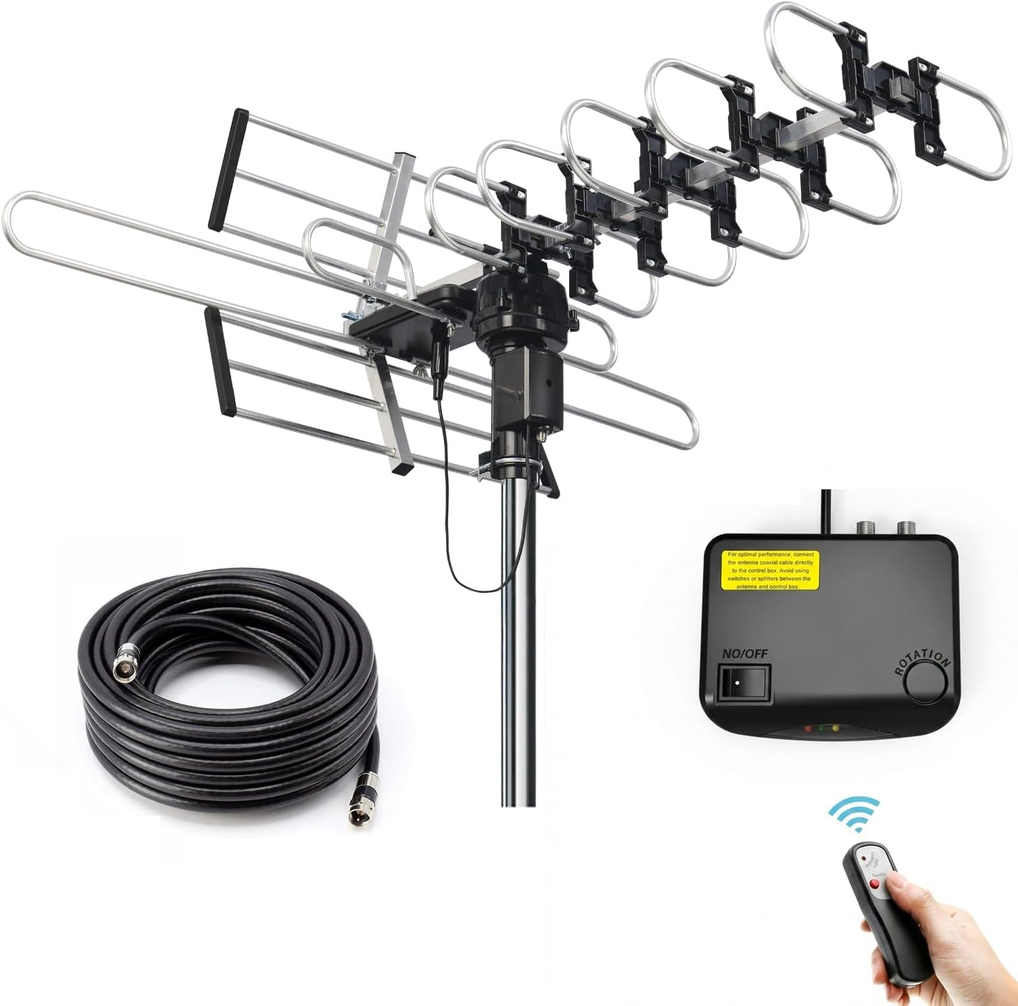 CeKay Outdoor Digital Amplified HDTV Antenna, 360° Controllable Rotating TV Antenna with Directional Motor and Remote Control, High-Gain Signal Reception UHD-8909