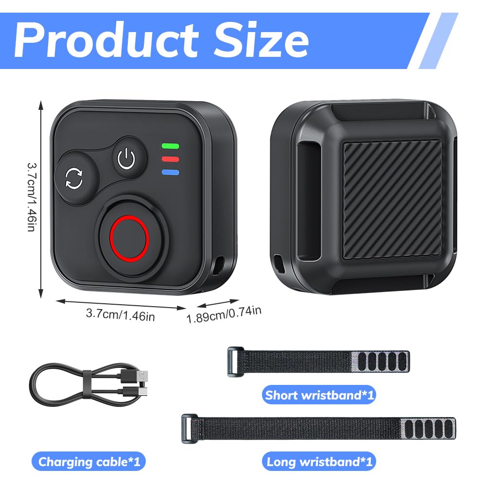 Bluetooth Fernbedienung für Insta360 X5/X4/X3/Ace Pro/Ace Pro 2/GO3S/GO3/GoPro/ONE R/RS/Hero 11/12/13/IOS/Android Smartphone, SGZIOO 50m Reichweit, 96h Ausdauer, Wasserdicht mit Handschlaufe
