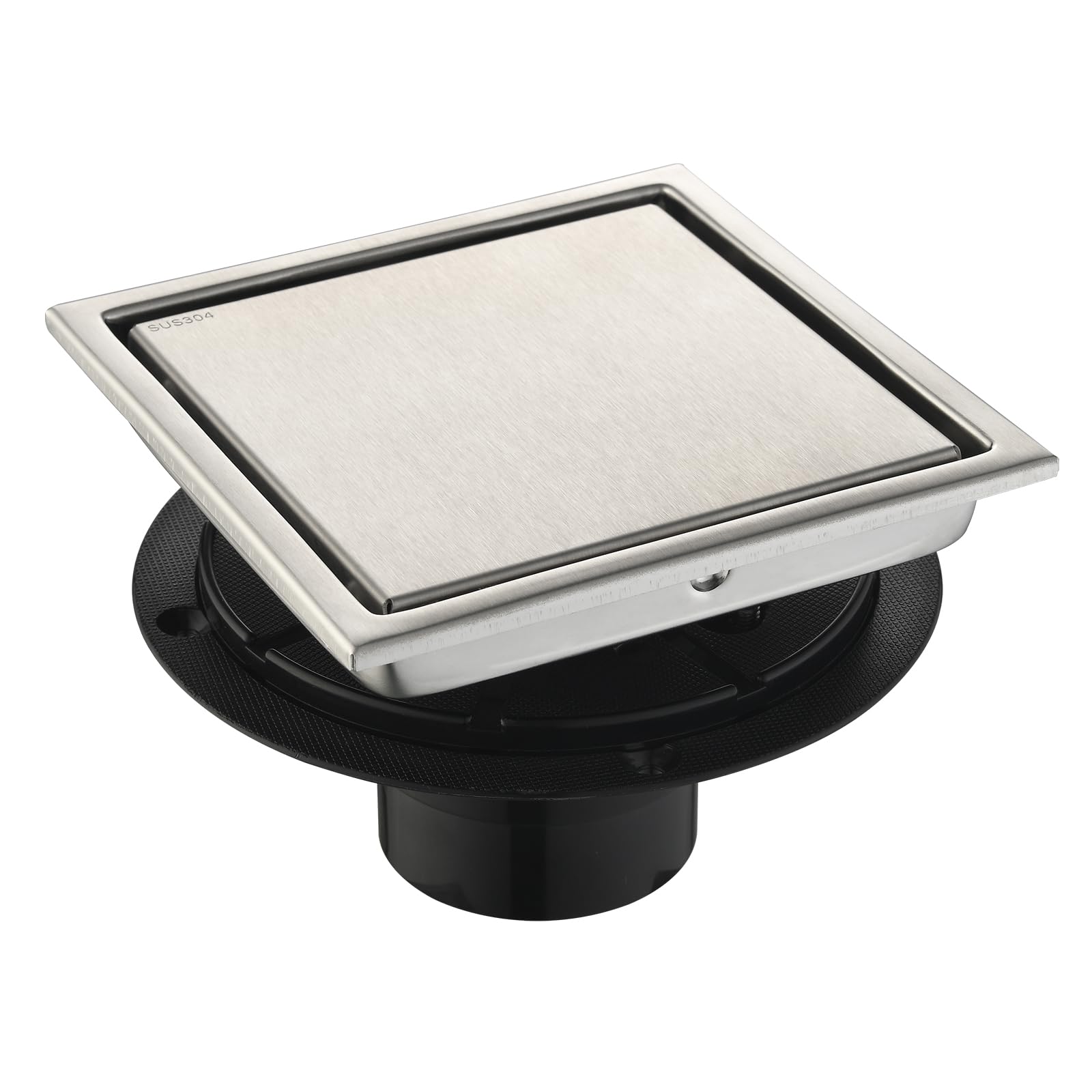 Photo 1 of ***SLIGHT DAMAGE***Kuaisailsk 6-Inch Square Shower Drain, Brushed Nickel Floor Drain with Flange, 304 Stainless Steel Bathroom 2-in-1 Tile Drain