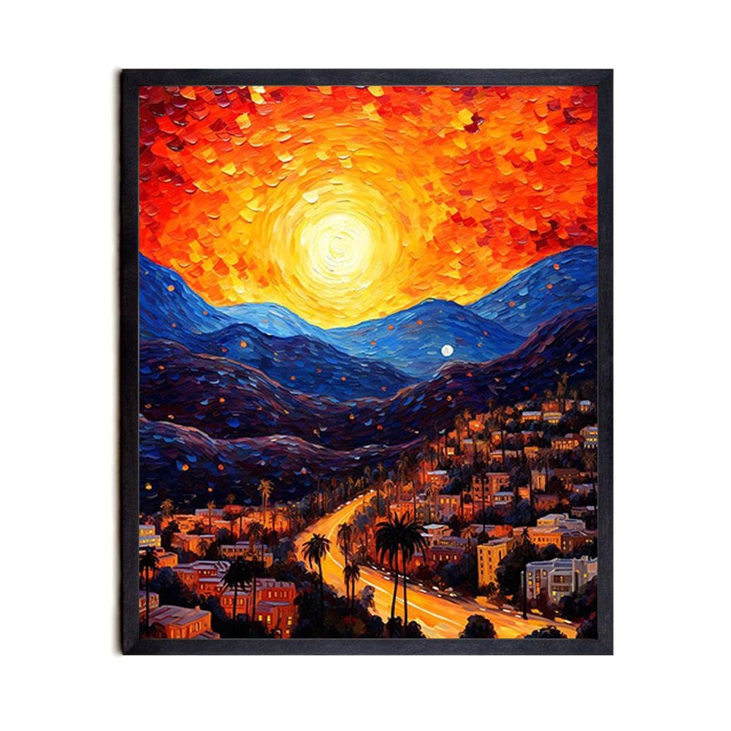 Bestbuddy Pet 11X14 Unframed Starry Night Styled Hollywood Beverly Hills Urban Stree View Los Angeles California Tour Animals Lover Family Peace Love Oil Painting Art Print Poster Wall Decor AP119
