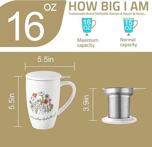 Miniatura 57 de Sweejar Taza de té de porcelana con infusor y tapa, tetera con filtro, máquina de té para hojas sueltas, 16 onzas líquidas para té, café, leche