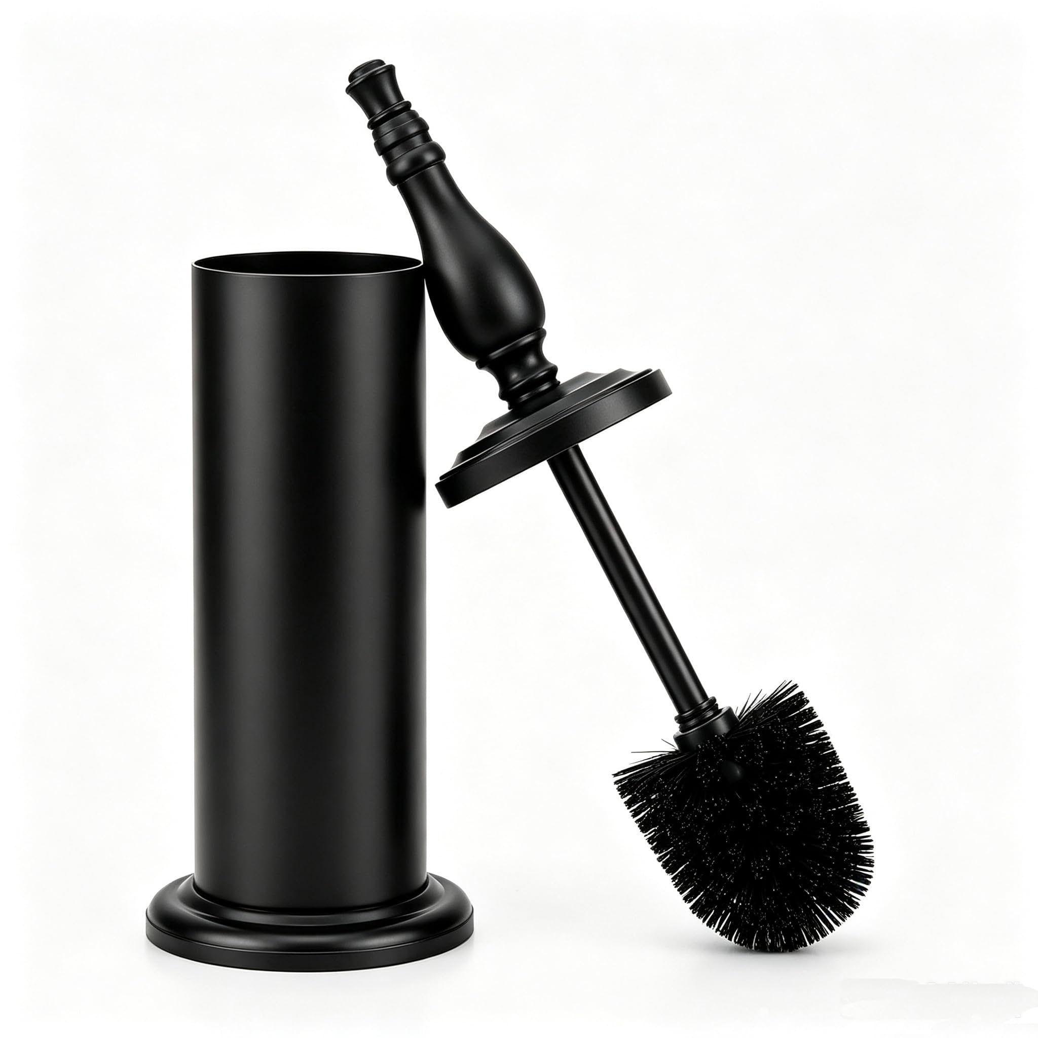 Matt Black Toilet Brush and Holder Set, Toilet Bowl Brush with Heavy Duty Wide Base,Deep Cleaning Modern Bathroom Cleaner Brush -Space Saving