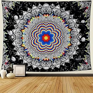 Dremisland Trippy Mandala Tapestry Psychedelic Black and White Tapestry Celestial Space Wall Hanging Bohemian Aesthetic Tapestries Wall Art Decor for Bedroom Living Room (L/148X200cm (58"X79"))