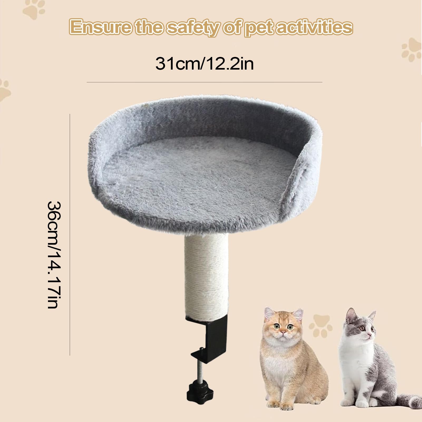 Cash De Chat De Bureau Amovible - Panier Suspendu Confortable Et Doux Pour Chats - Amovible Et Lavable - Support Stable Facile À Installer Sur Bureau, Table ou Fenêtre - Zone De Repos Sicu