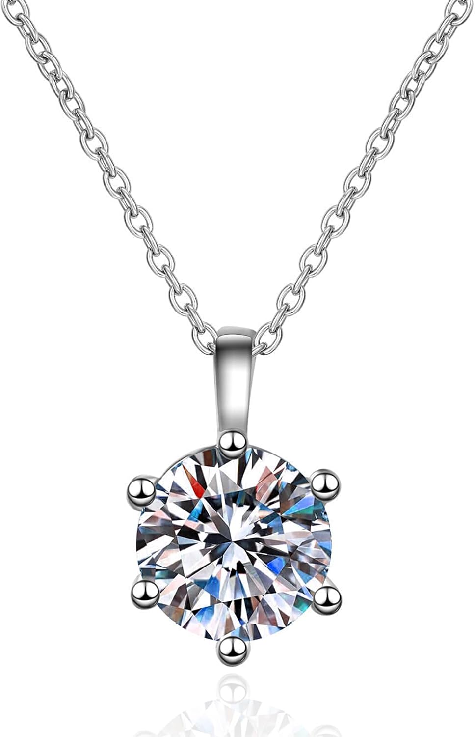 2ct Moissanite Solitaire Necklace for Women with GRA Certificate, D Color VVS1 Clarity, 14K White Gold Plated Sterling Silver Round Pendant, Hypoallergenic Chain,Memorable Keepsake Box