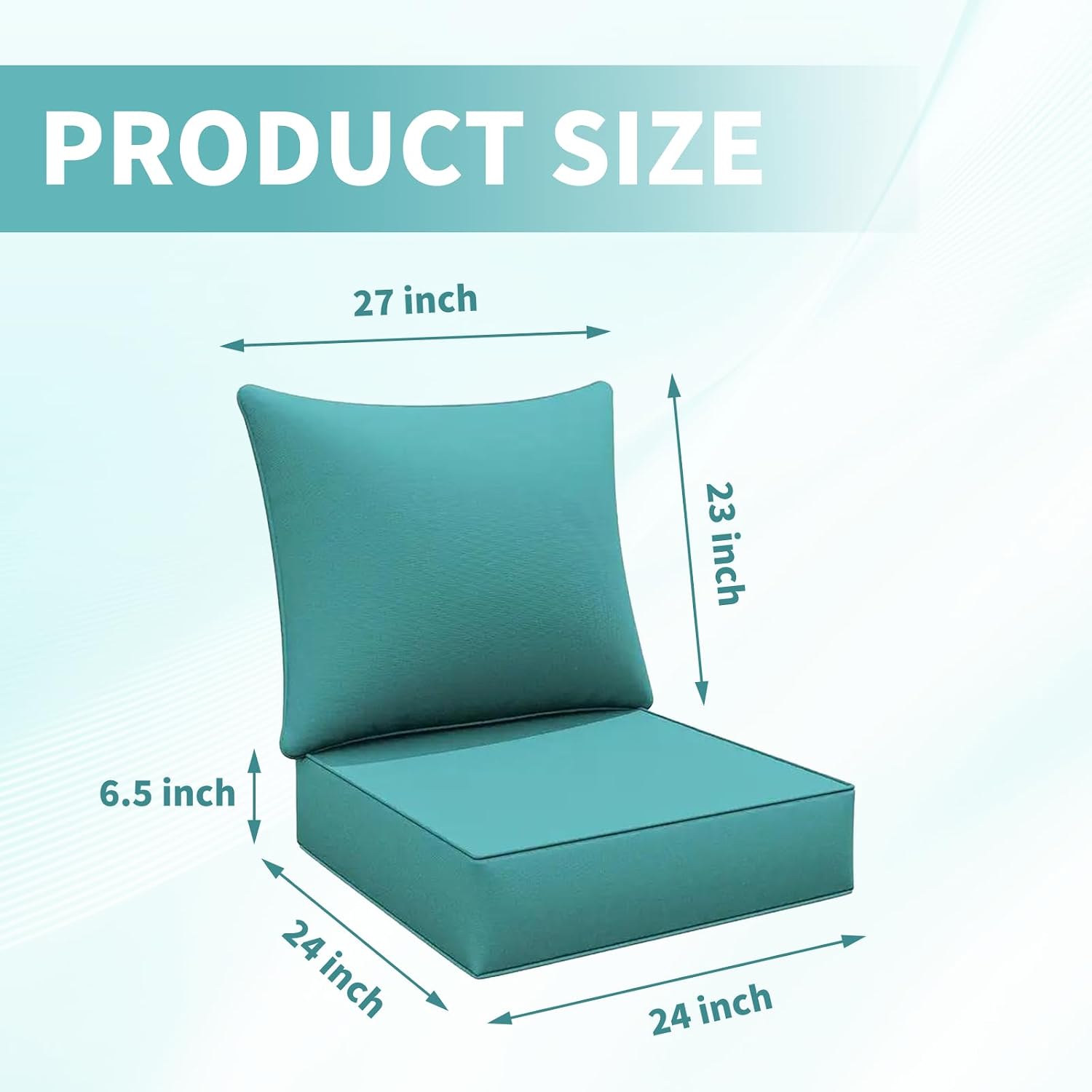 Outdoor Deep Seat Cushion Set 24 * 24 * 6.5 in Weather/Splash Proof, Fade Resistant with Removable Cover for Chairs Sofas- Blue Pack of 1
