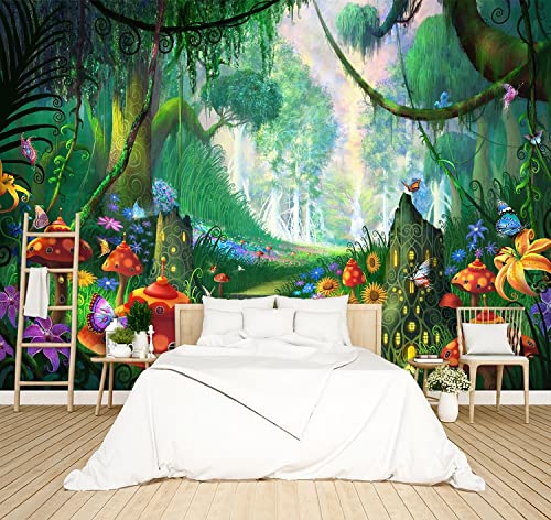 BZHXBZ - Enchanted Forest Backdrop Wallpaper Dream Tree Mushroom House