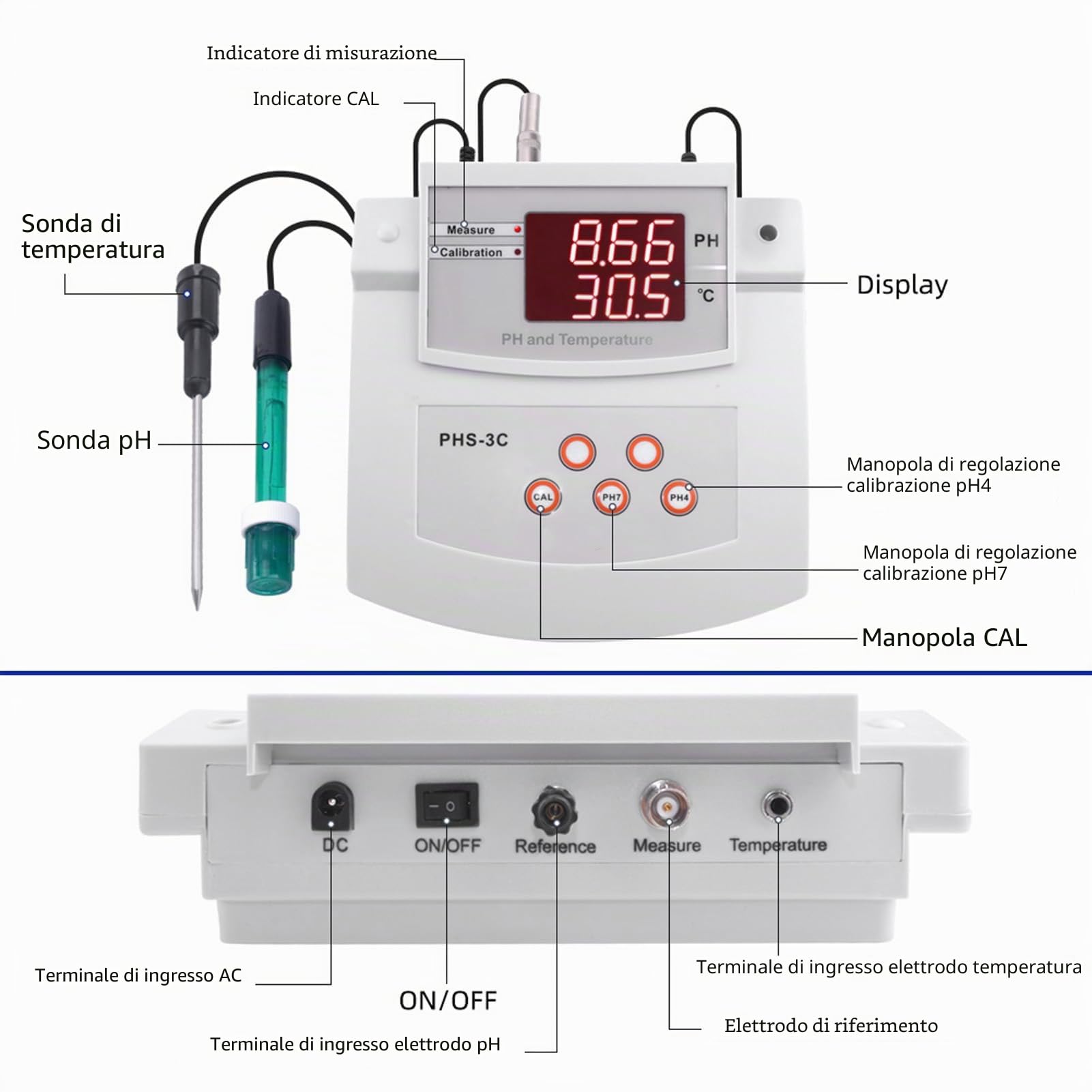 Misuratore di PH da Banco, PHmetro da Laboratorio Automatico Tester di PH Digitale per Acquario Piscina (Spina UE 230V)