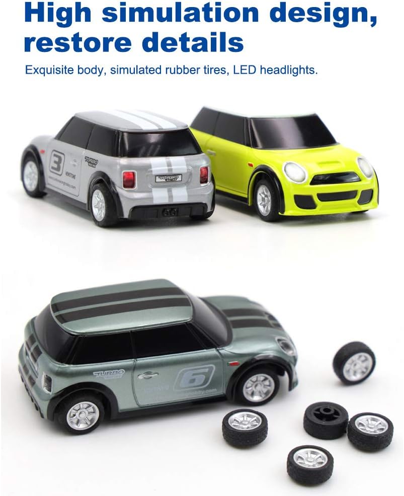 Turbo Racing 1:76 Mini Car, Radio Remote Control Micro Car, Racing Experience Car with 2 Replaceable Body Shell, Anti-Stress Desk RC Car for Gift (Green)