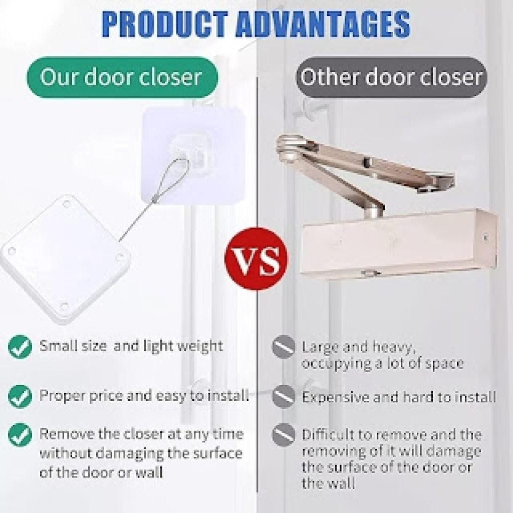 ONISHOMES Window Door String Steel Rope Closer DIY Tool Punch-Free Automatic Sensor & Multifunctional Door Closer, Self Closing Door with Steel Wire Drawstring, Auto Door Closer with Steel 1