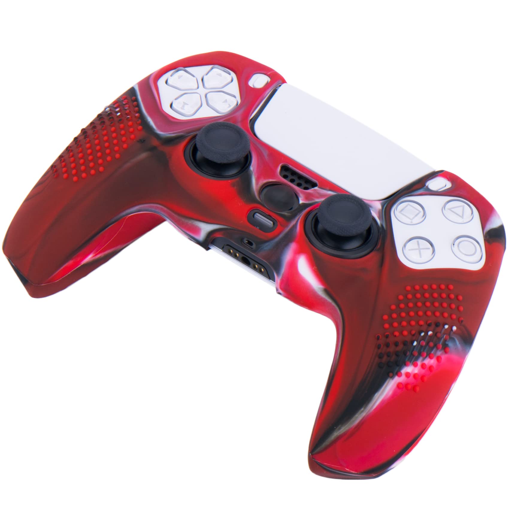YoRHa Borchie Cassa pelle copertura silicone skin Cover Custodia per PS5 Dualsense Controller x 1 (Rosso Mimetico) Con PRO presa del pollice thumb grips x 8