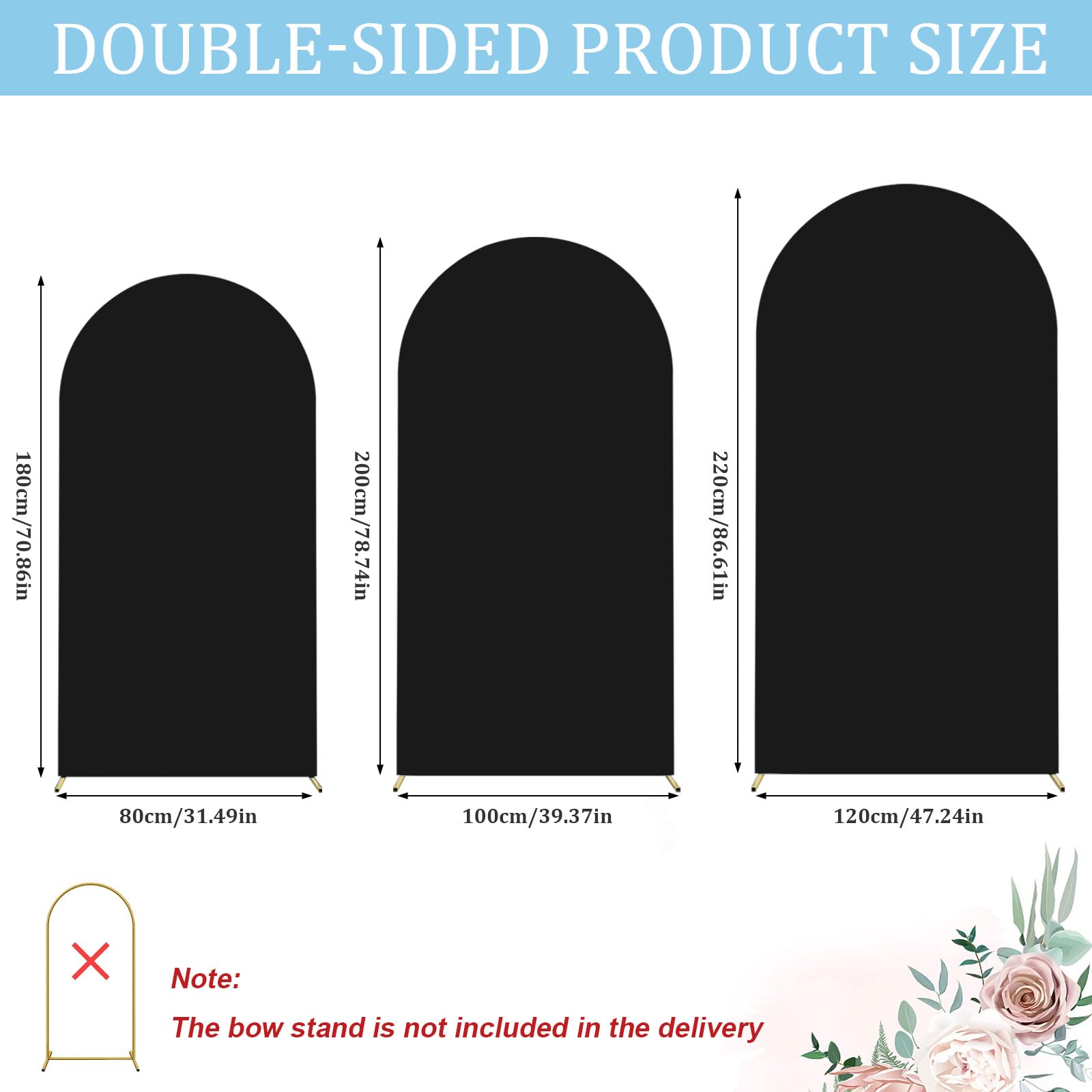 Arc de fond - Toile de fond double face avec dessus rond, fond photo pour mariage, anniversaire, cérémonie, fête et banquet (noir, lot de 3)