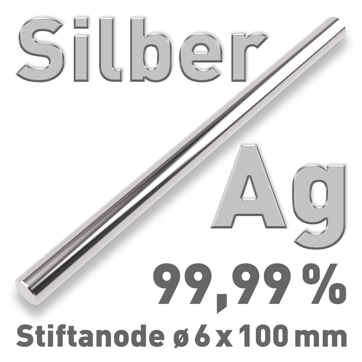 Silber Ag 99,99% Stab-Anode Ø 6 x 100 mm Galvanik Feinsilber Elektrode Silberstab 10 cm - Polymet - Reine Metalle.®