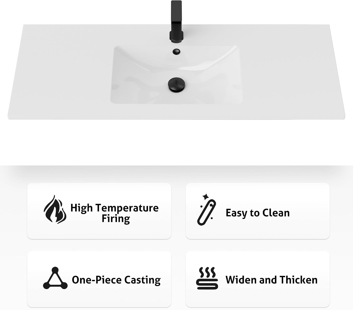 eclife 48"x18.1" Bathroom Vanity Sink Top with Faucet, Integrated Single SMC Vessel Sink with Overflow, Pop Up Drain, Adjustable P-Trap, Glossy White