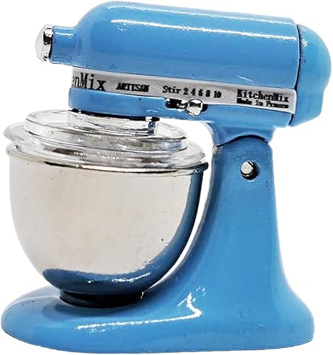 Miniatura 7 de ChangThai Design Pequeña máquina mezcladora de masa de pan azul de 1 pulgadas de alto, figura movible, acero y resina, accesorios de decoración en