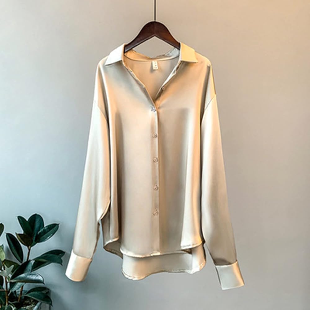 Amazon.co.jp: [Foreted] シルクシャツ レディース 光沢 サテン 無地