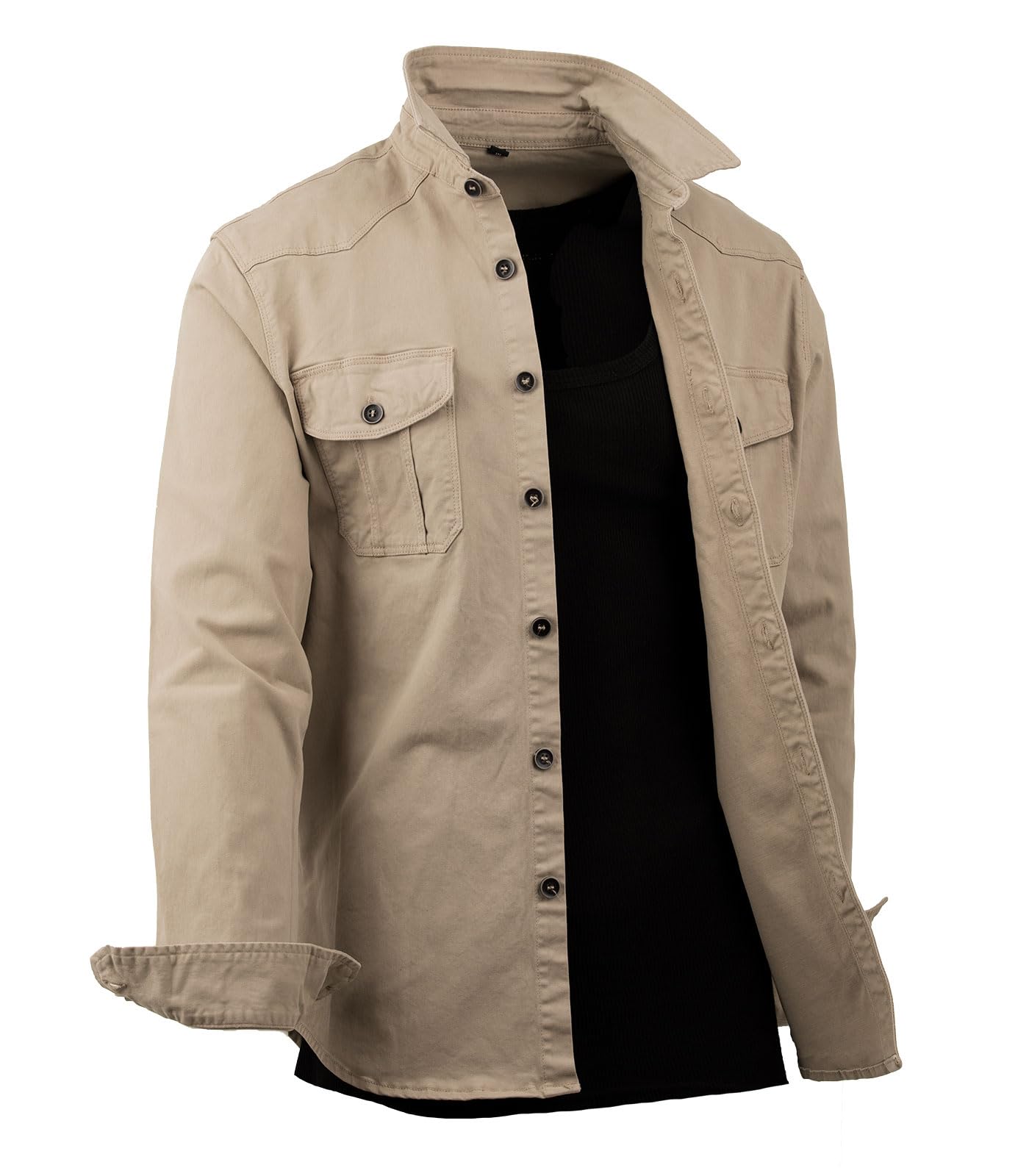 Instinct Camicia Uomo Cargo a Maniche Lunghe - Slim Fit Militare con Tasche Frontali e Bottoni - Casual e Tattica, Ideale per Lavoro ed Escursionismo
