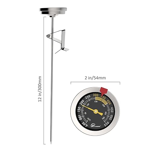 Vista 5 de KT THERMO Termómetro de aceite para freír dulces con sonda de vástago de acero inoxidable de 12 pulgadas y clip para olla, lectura instantánea