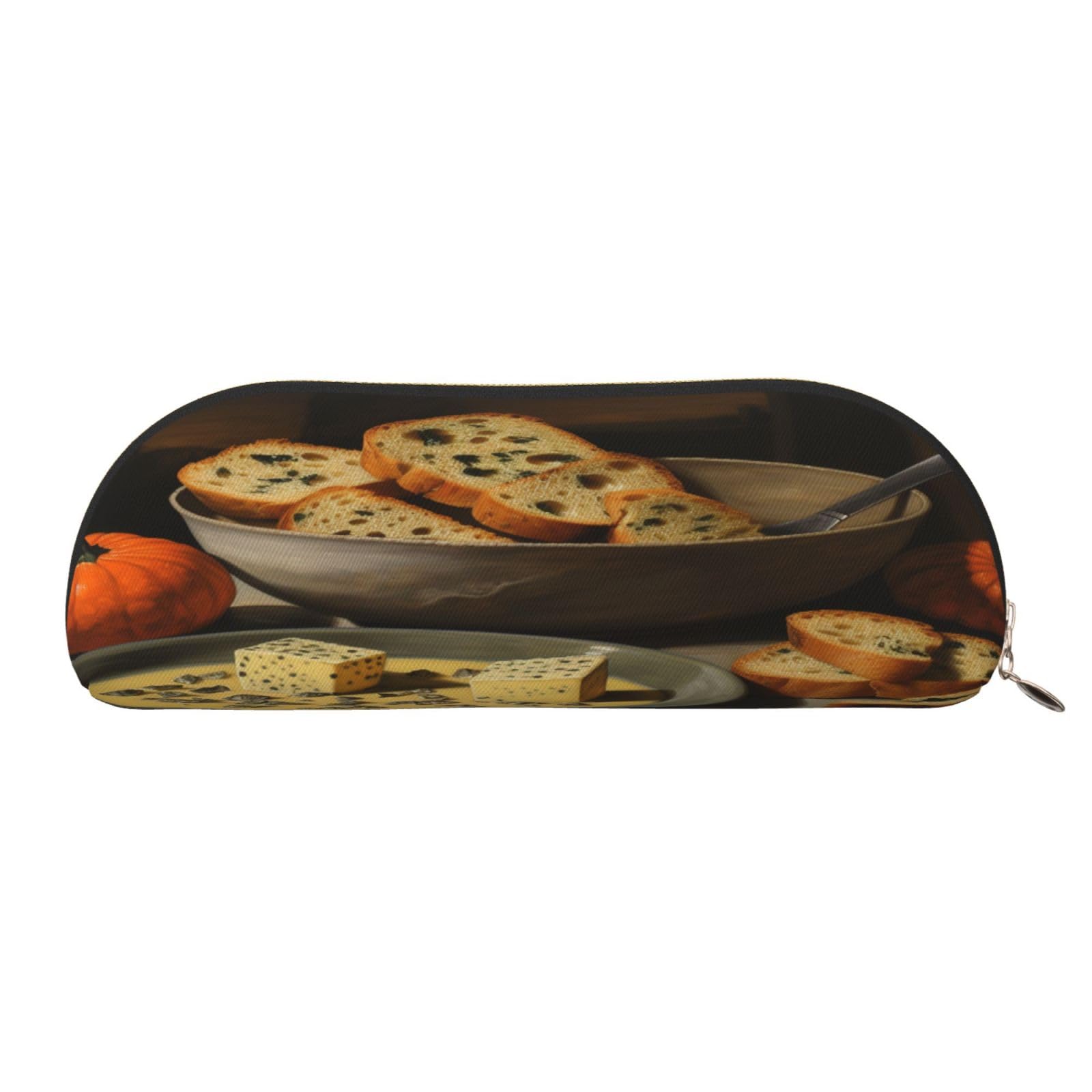 QMKFWT Cheese Bread Slices Pencil Pouch Leather,Small Pen Bags With Zipper For Pencils,Pens,Markers,Makeups,Change,Coins