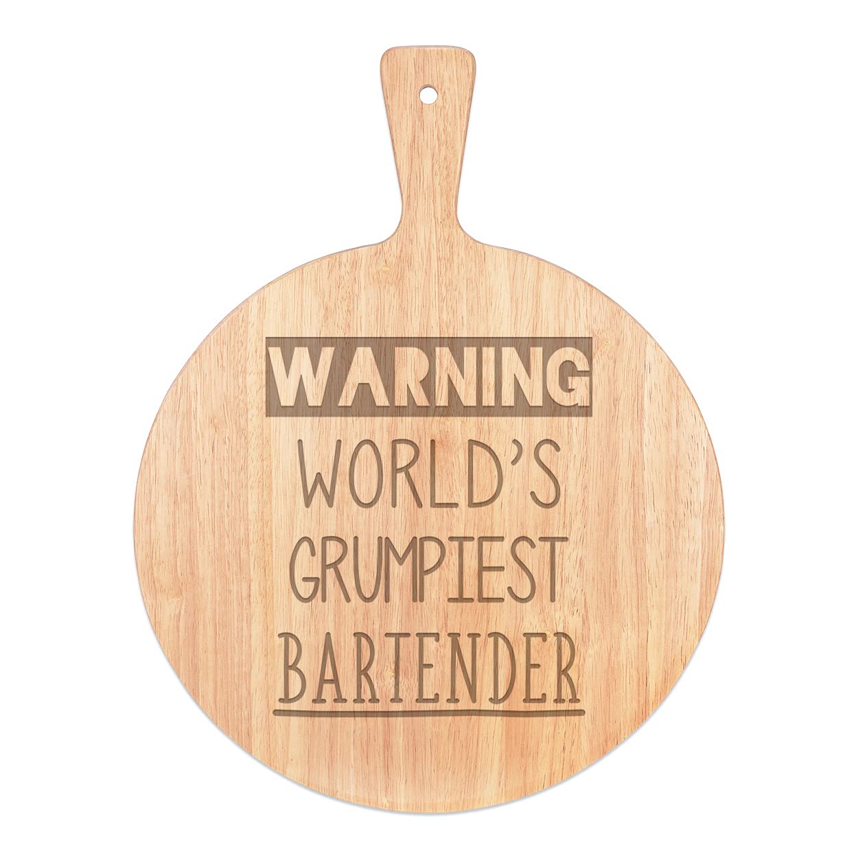 Barman pizza board plateau bois rond 45x34cm avec gravure originale et manche robuste