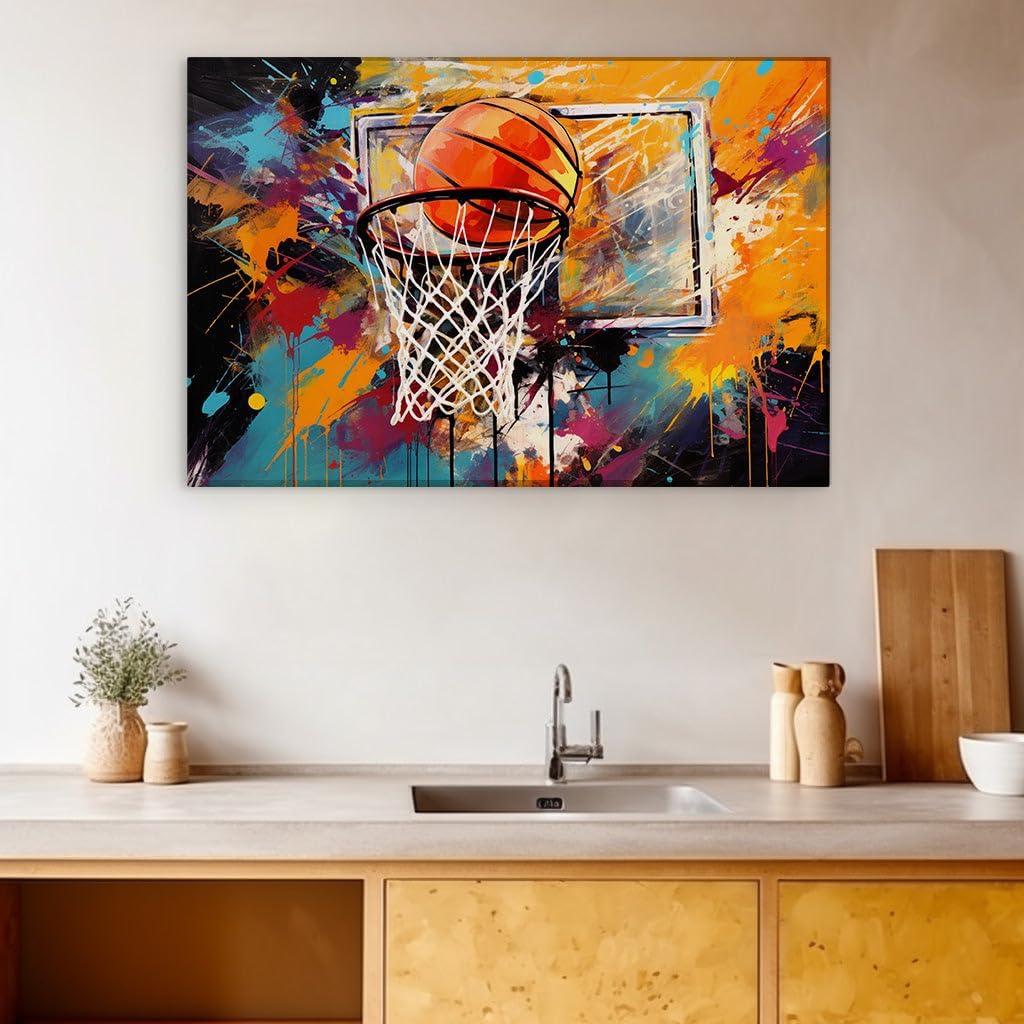 Canvas for Living room. Slam Dunk Spectacle in Abstract Color Fury, 27 x 18 inch Canvas Wall Art - Ready to Hang