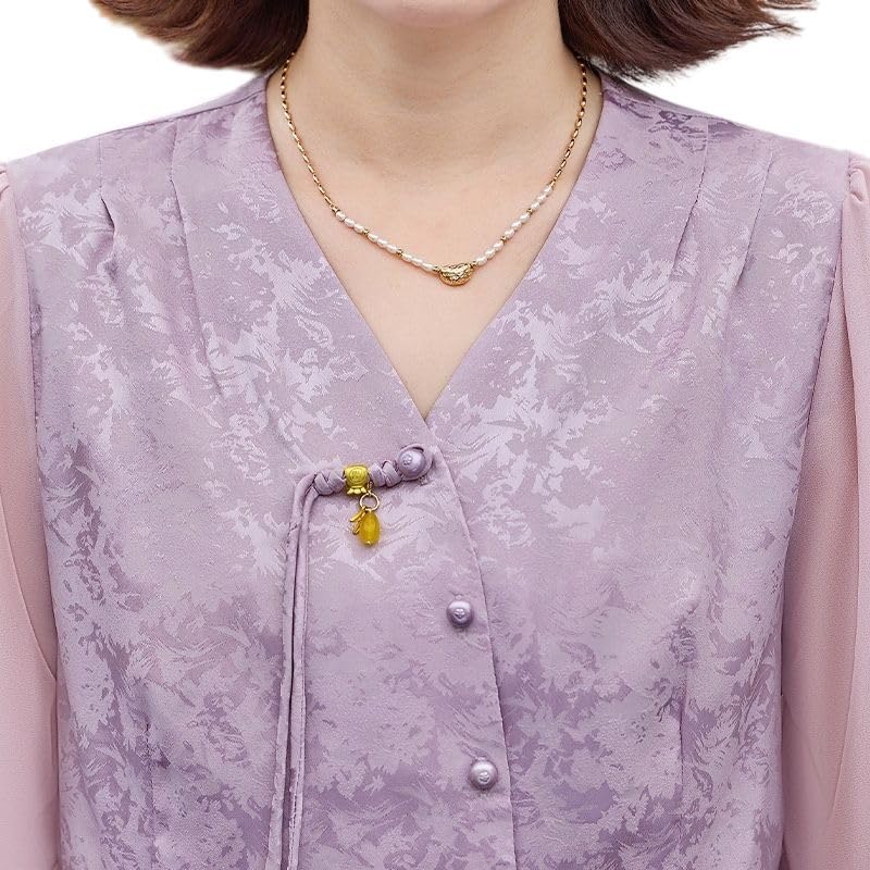 Blusa de estilo chino JYHBHMZG de dos piezas jacquard antiarrugas con cuello en V 3