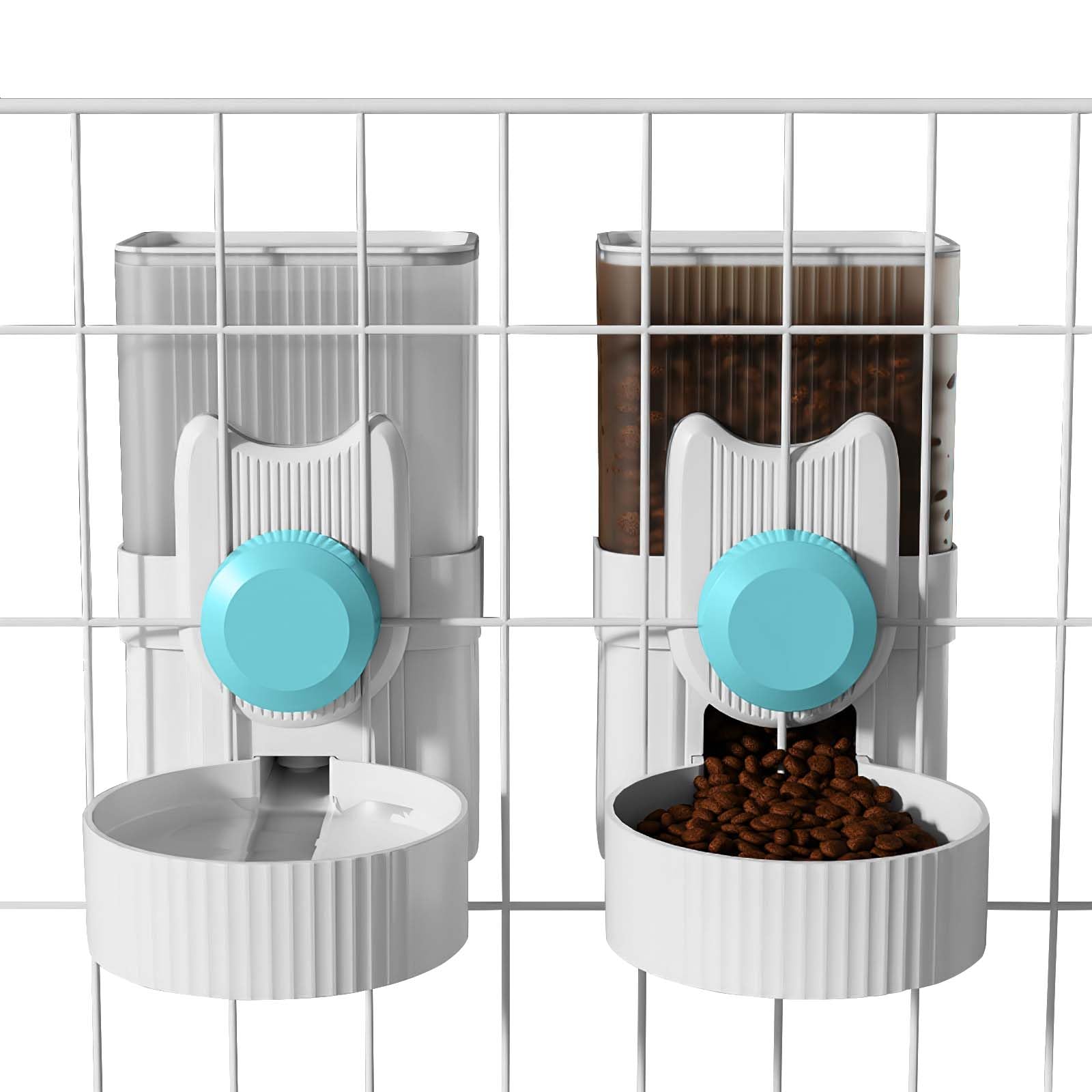 2Pcs 35OZ Rabbit Food Bowl Water Bottle, DricRoda Guinea Pig Food Bowl Hanging Automatic Dog Cat Food Water Dispenser, Gravity Bunny Feeder Waterer Set for Cages