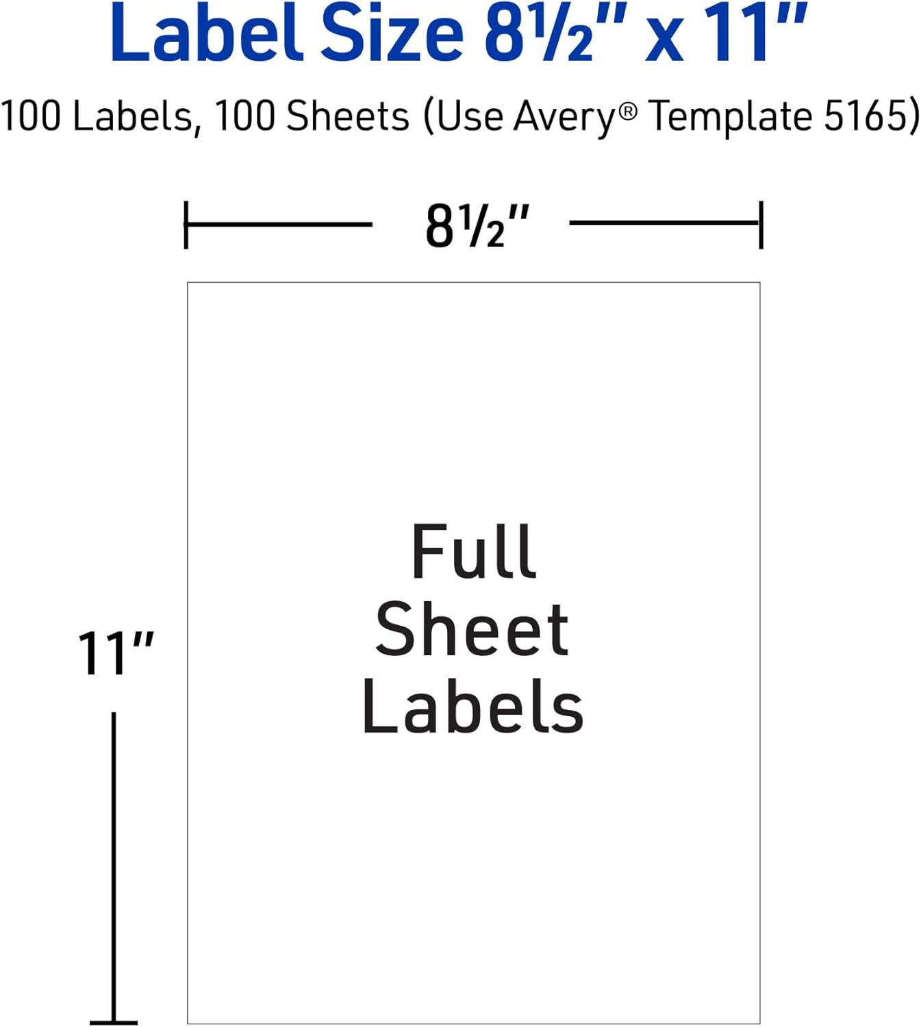 Avery Full-Sheet Printable Shipping Labels, 8.5" x 11" Customizable Stickers, White, 100 Blank Mailing Labels, Great for Mailing, Shipping, Organizing, and More (5165)