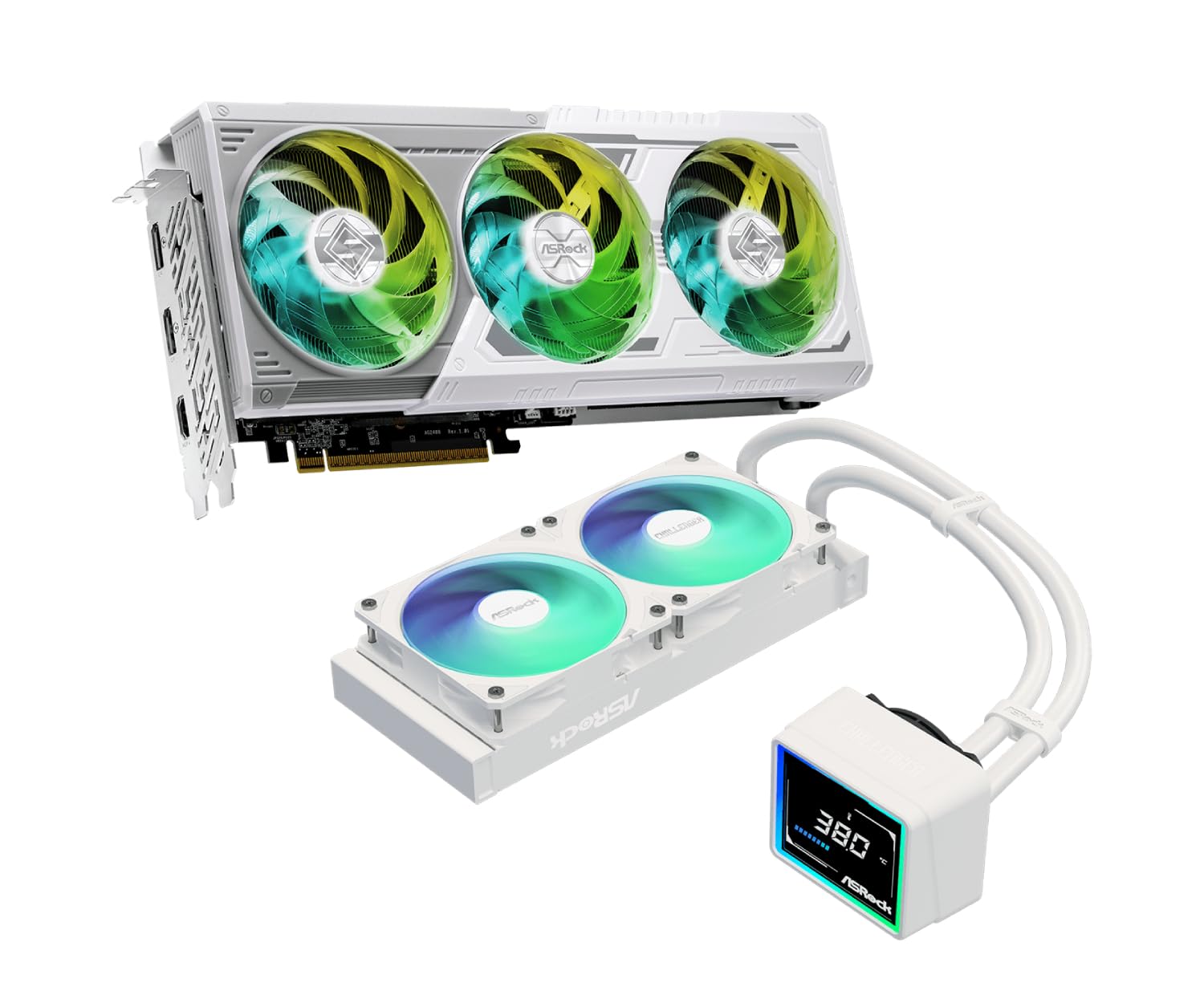 ASRock Radeon RX 9060 XT Steel Legend 16GB OC & Challenger White 240 Digital AIO Cooler Bundle | White Build with 3" Display & Polychrome SYNC