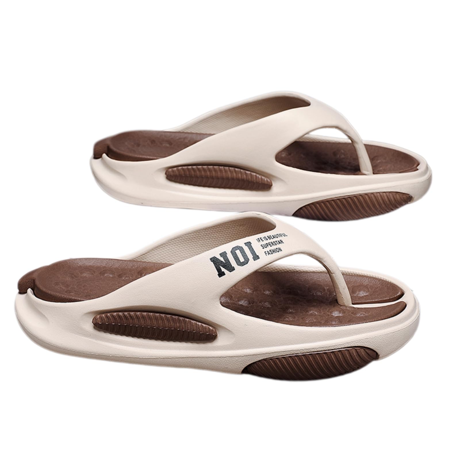 Ciabatte Uomini Due Toni Piattaforma Flip Flops, Casual Antiscivolo Spessa Suola Tanga Sandali, Moda Lettera Stampa Leggera Spiaggia Estiva-khaki-42-43