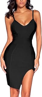 meilun Womens Deep V Neck Strappy Splitting Club Party Bandage Dress
