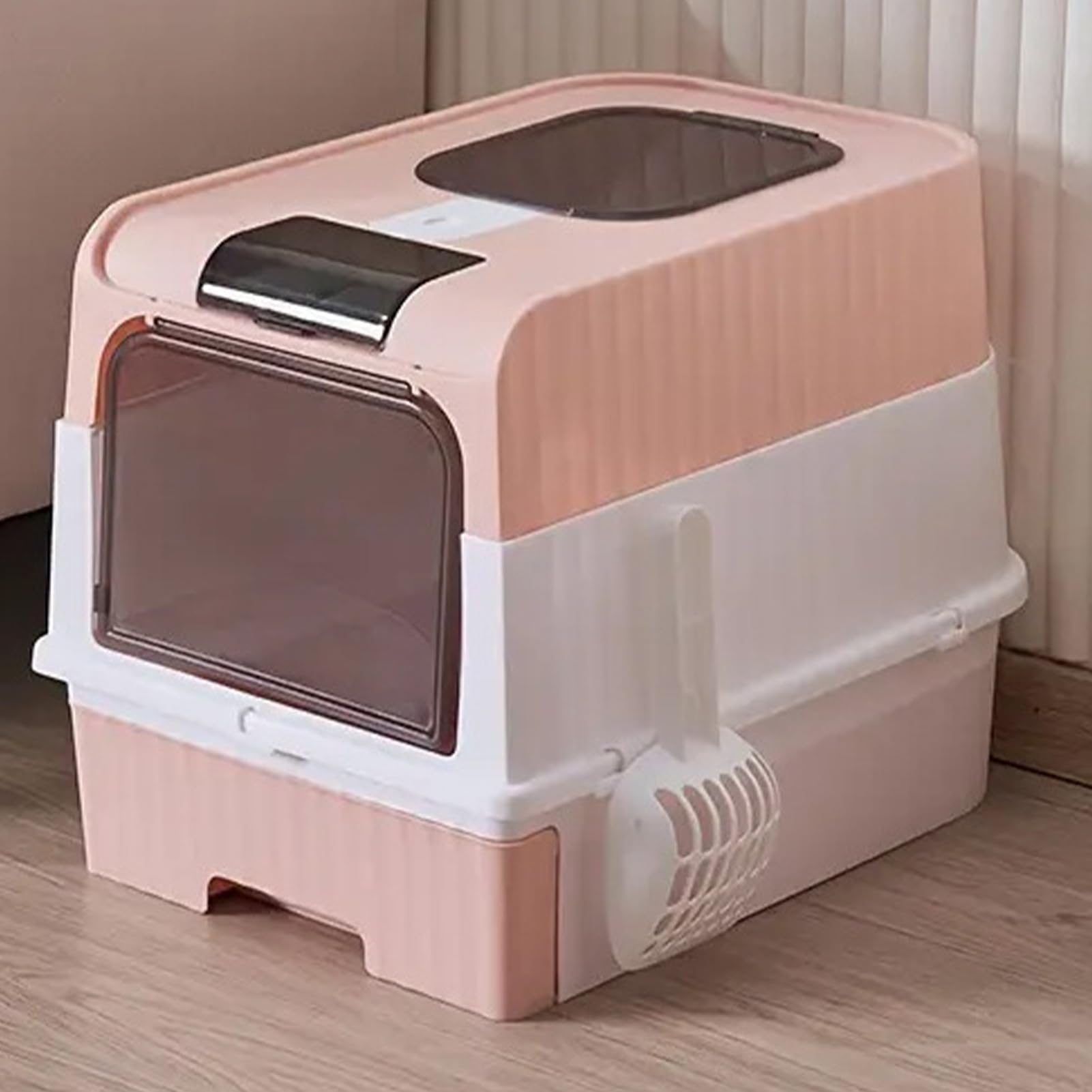 Lettiera per gatti - Lettiera per gatti di grandi dimensioni, scatola portaoggetti antiodore pieghevole leggera con pala e filtro per il trasporto portatile design chiuso