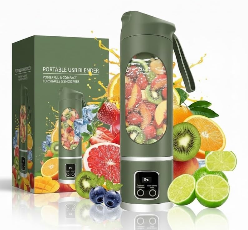 Image of KOIOS Portable Juicer Mixer Blender for Juices, Smoothies, Cold Coffee, Rechargeable 10 Blades Bottle Juicer Smoothie Maker, Fruits Mixer Grinder for Home, Office, Gym-Travel-450ML (Green)