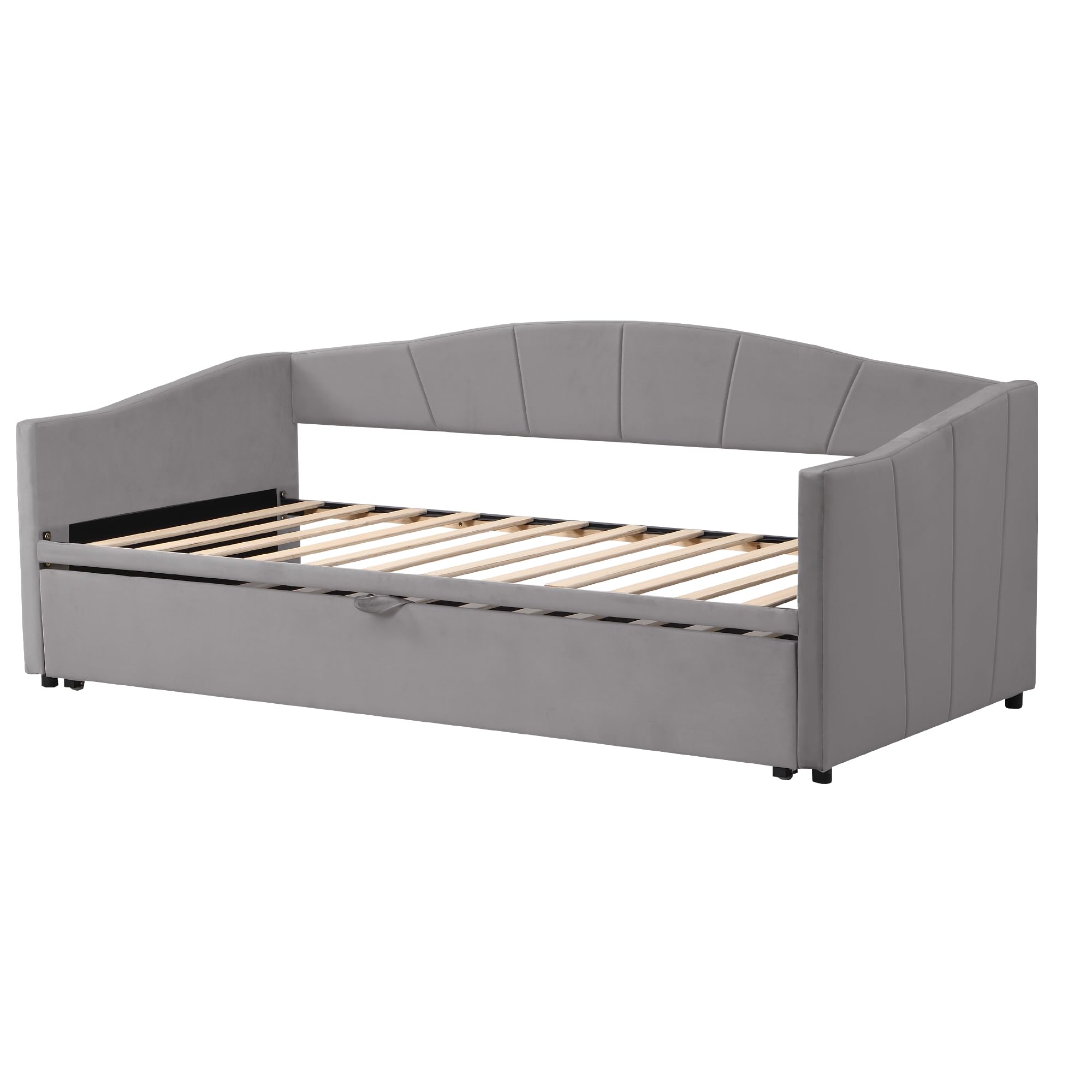 Idemon Sofá cama 90 → 180 × 200 cm con somier (terciopelo gris, sin colchón), cama extensible multifunción, como cama de día, cama de invitados y cuna