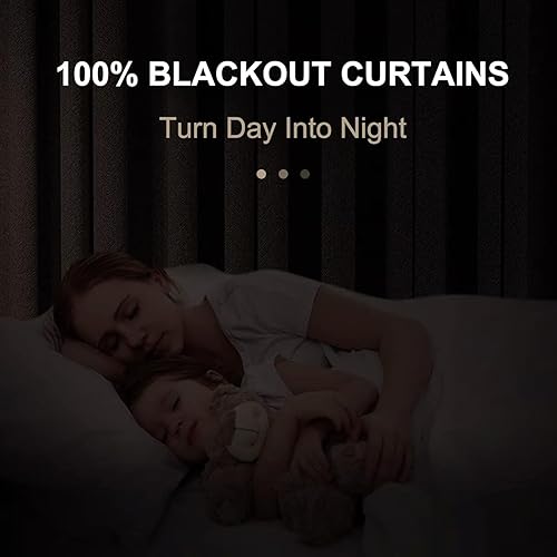 Miniatura 2 de 100% Blackout Shield Cortinas opacas de lino de 120 pulgadas de largo, juego de 2 paneles, anillos de clipcortinas opacas con bolsillo para barra,