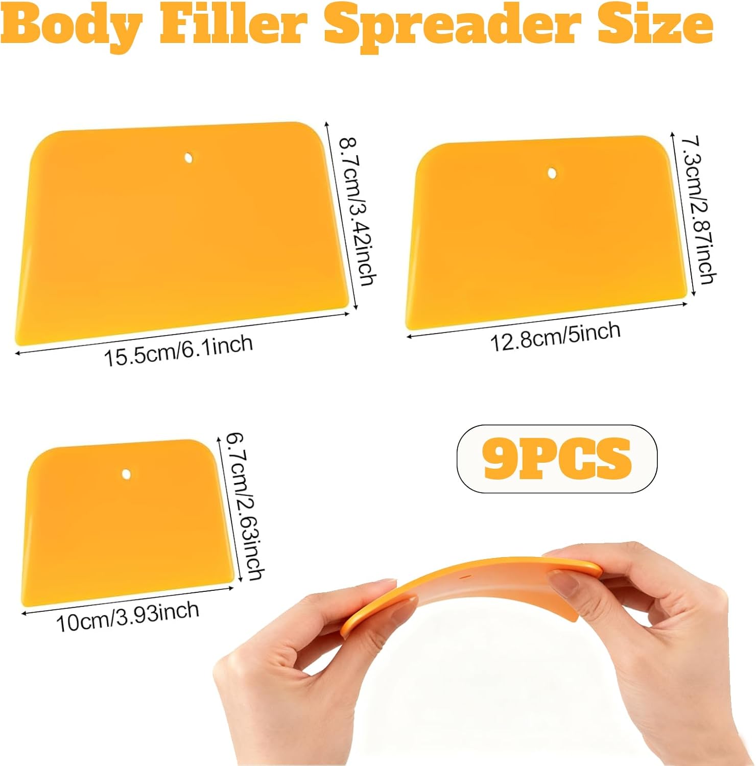 Body Filler Spreader Tool - 15 Pack Spreader Reusable Plastic Flexible Automotive for Automotive Body Applying Fillers, Putties, Glazes, Caulks - Autobody Paint Repairs, 3 Each 4", 5" and 6"