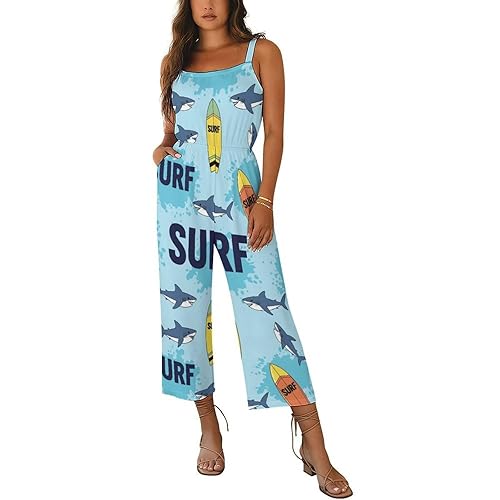 Jumpsuits for Women Casual Surfboard Weaves Stars Overalls with Pockets