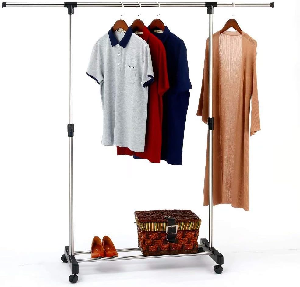 SUNPACE Rolling Garment Rack Small SUN002 Steel Hanging Black Garment Storage Rack