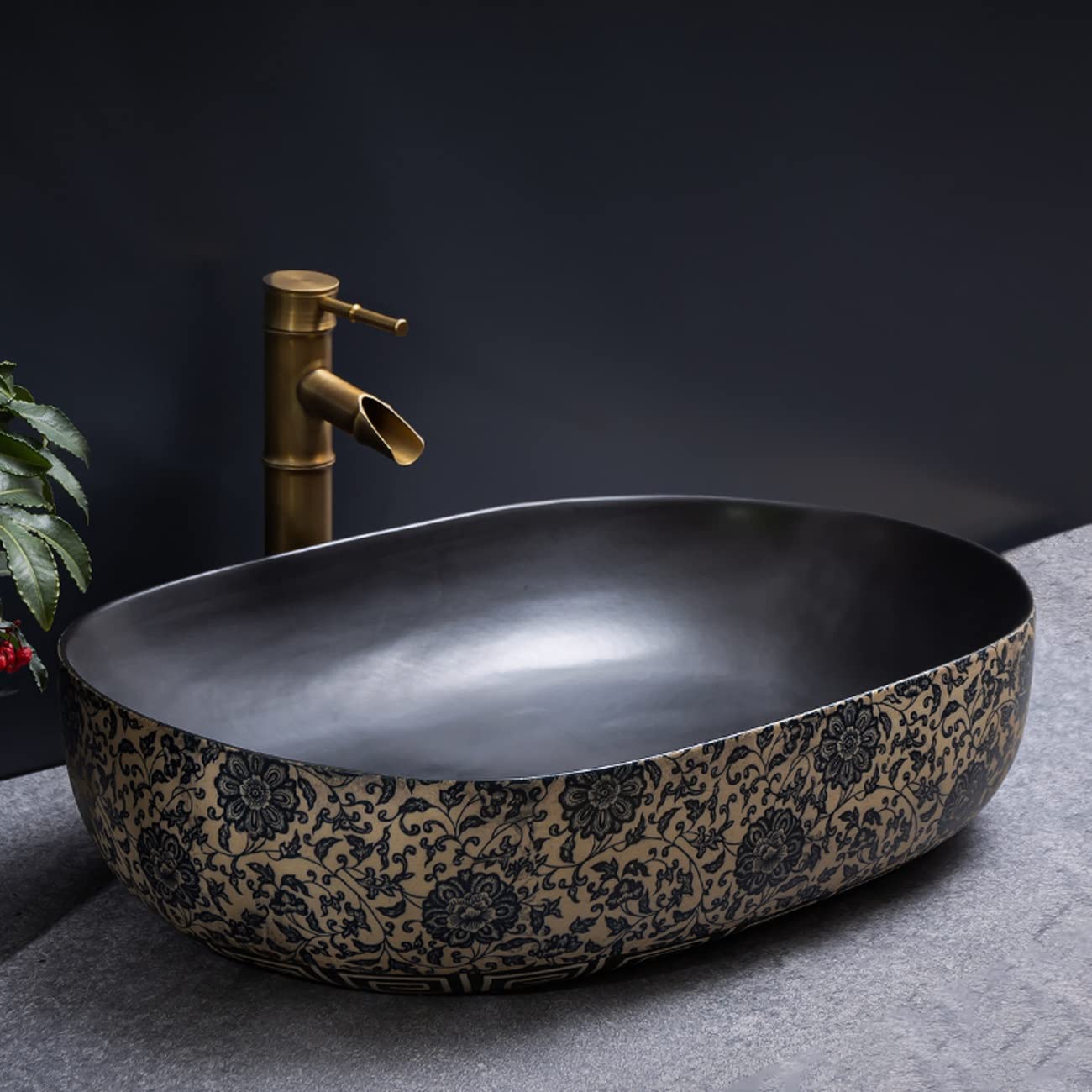 Umywalka łazienkowa nablatowa, ceramiczna umywalka ceramiczna do łazienki, ceramiczna umywalka w kolorze niebieskim i białym,