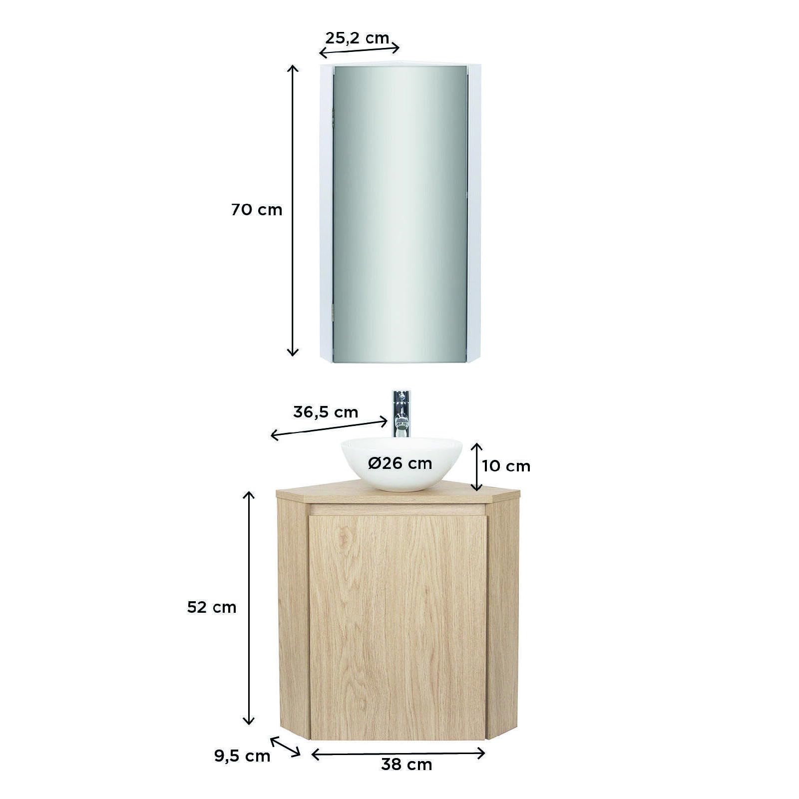 MOB-IN Meuble Lave-Mains d'angle Sorrento + Vasque + Robinet + Armoire