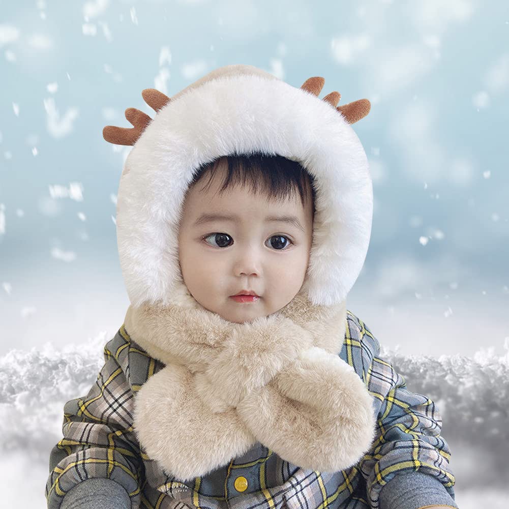 Cagoule Enfant Bonnet Écharpe 3en1 Gris Lapin - Chapeau Chaud Hiver Peluche Pour Filles Garçons