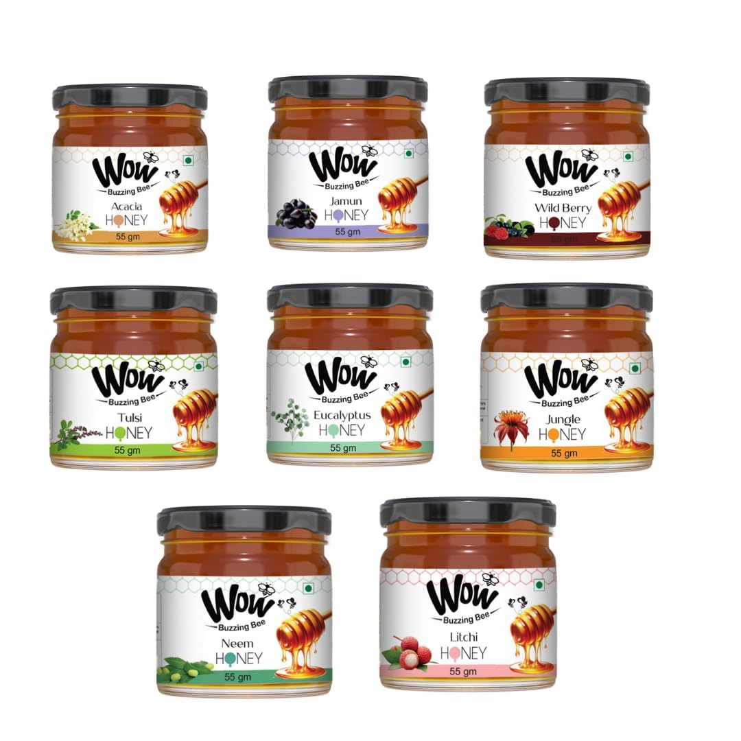 WOW BUZZING BEE - Raw Honey Pack of 8| 100% Pure | Gift Hamper Idea | Healthy Corporate Gifting | Diwali Gifts | Natural | Unprocessed | Wild Bees | Sugar Free | No Adulteration and Unheated | No Added Syrup (Pack of 8 - 55gm Each)-image-2