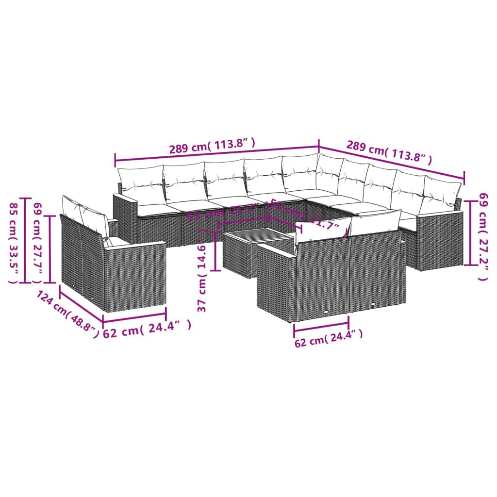Set Sofas Jardin 14 Pzas Ratán Sintético Beige