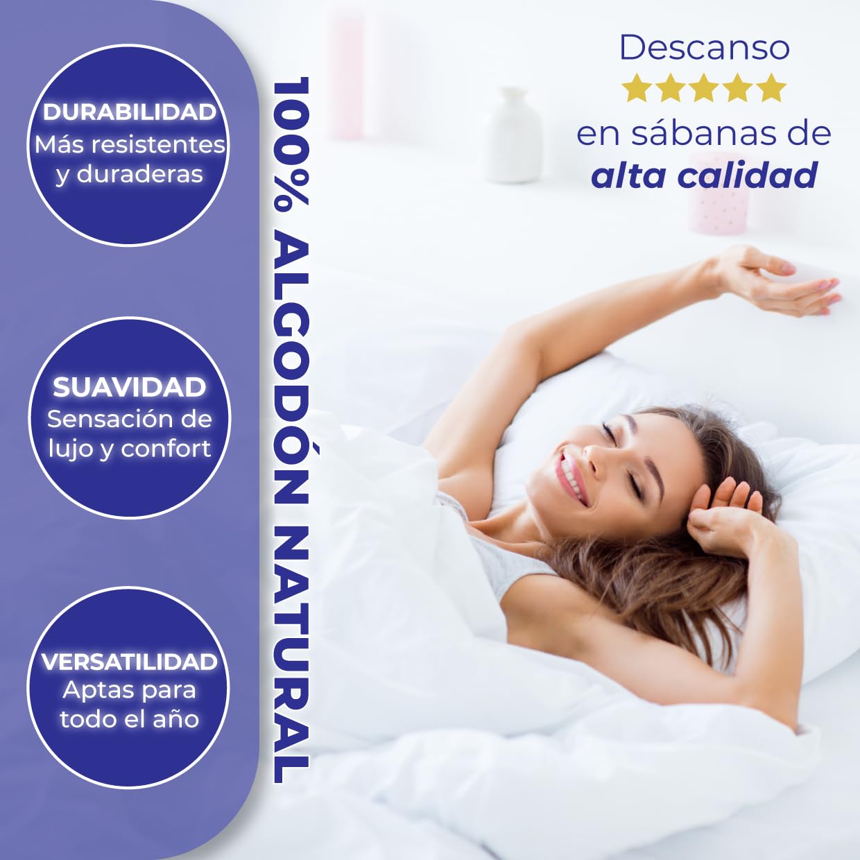 Juego de Sabanas 180x200 Algodon 100%, Hecho en España Ropa Cama Hogar Hosteleria Hotel Lencois, Con Sabana Bajera Ajustable, Encimera, 2 Fundas de Almohada 110x45 (Blanco Cama 180x190/200cm)